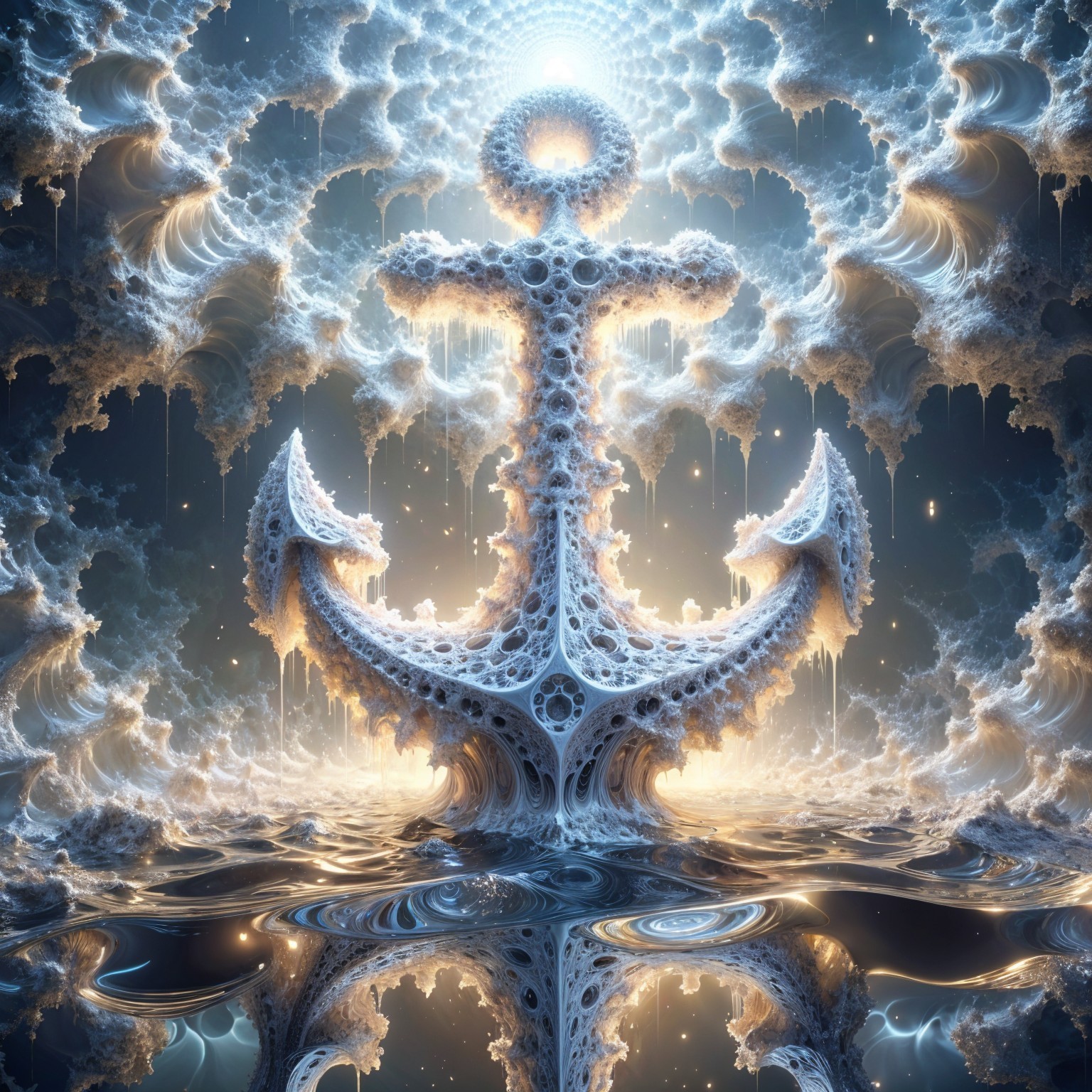 Intricately Designed Coral Anchor in Serene Water Scene