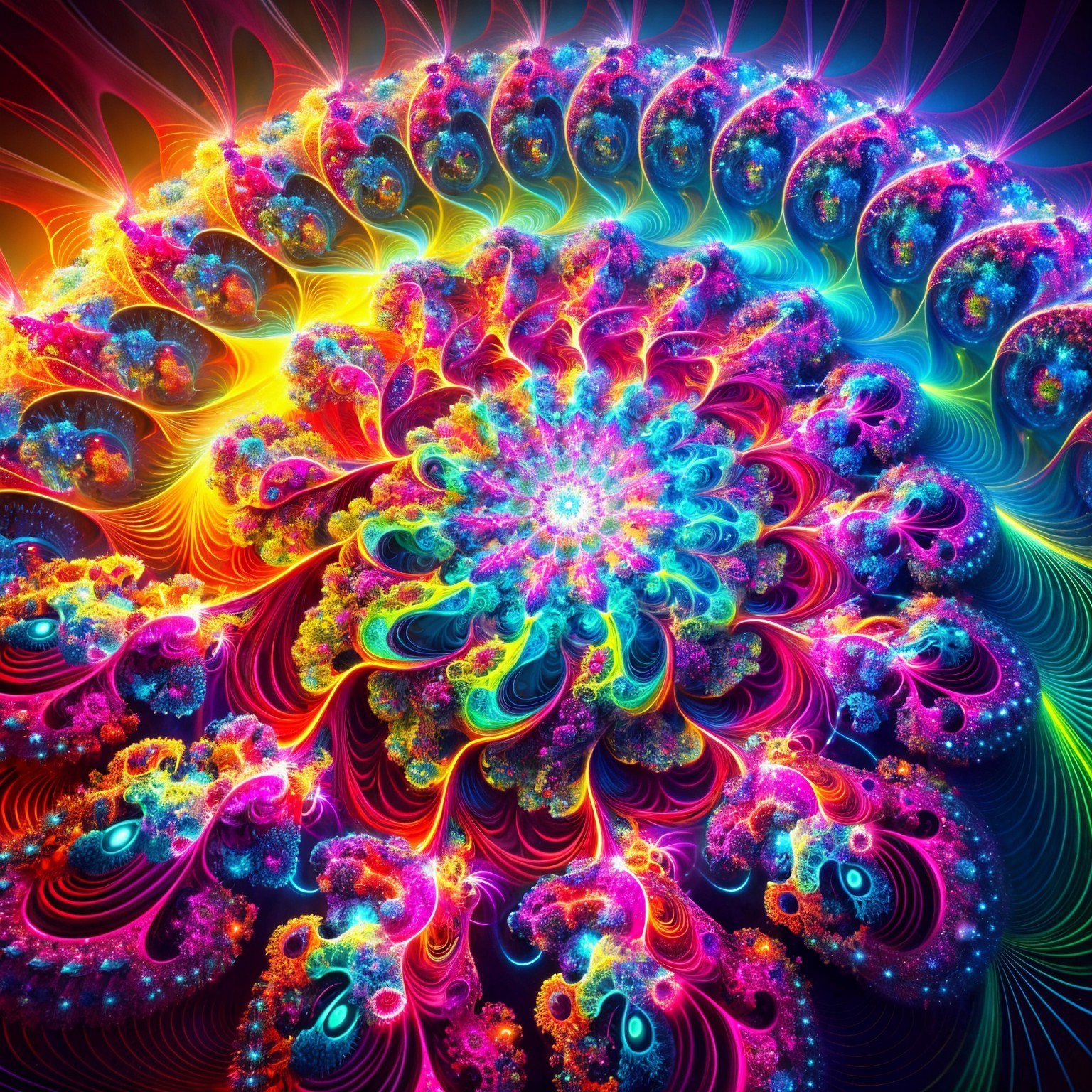 Vibrant Fractal Design with Neon Swirling Patterns