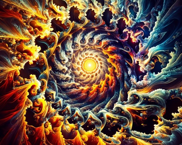 Vibrant Swirling Fractal Pattern in Cosmic Colors