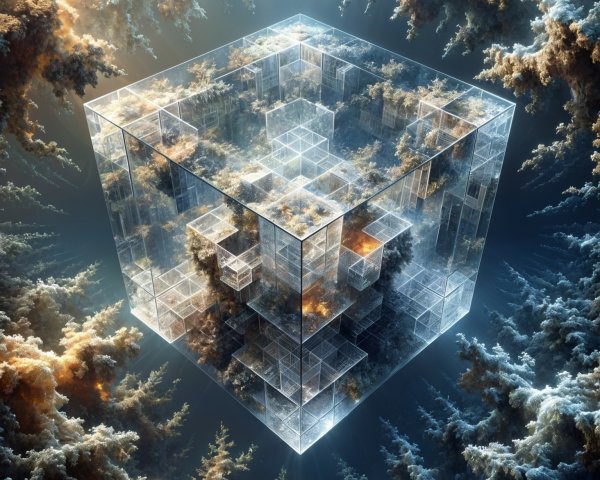 Translucent Cube in Ethereal Cloudscape and Light