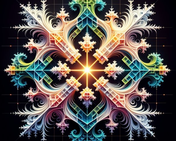 Symmetrical Snowflake Design with Colorful Fractals
