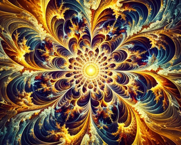 Vibrant Fractal Design with Sunburst and Swirling Patterns