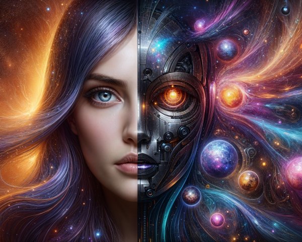 Juxtaposition of Human and Robotic Faces in Cosmic Scene