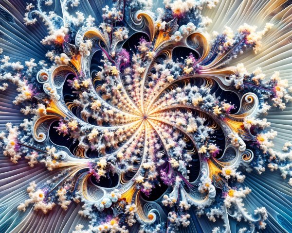 Fractal Design with Blue, White, and Gold Patterns