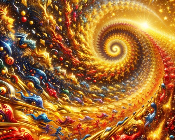 Vibrant Spiral Pattern with Golden and Blue Hues