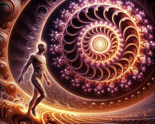 Surreal Scene of a Figure on a Colorful Swirling Path