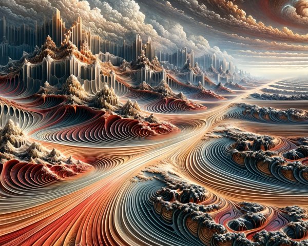 Surreal Landscape with Colorful Waves and Peaks