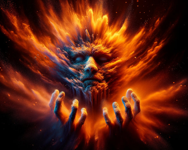 Surreal Colorful Explosion with Ethereal Face and Hands