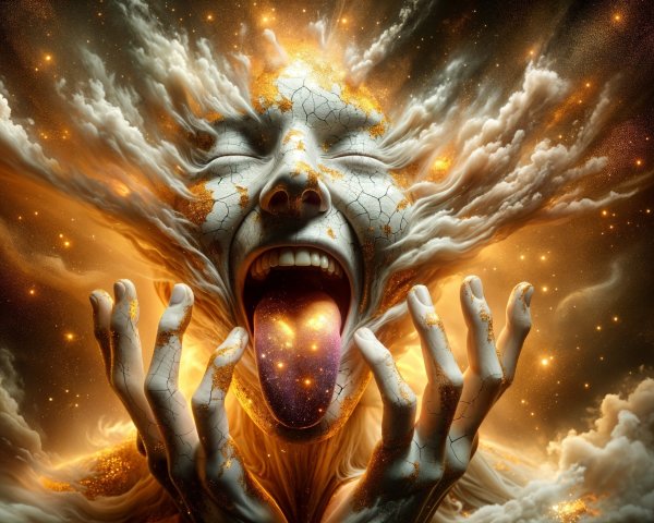 Surreal Scene of Cosmic Face in Emotional Turmoil