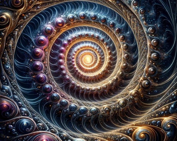 Fractal Spiral Pattern with Golden and Cosmic Blue