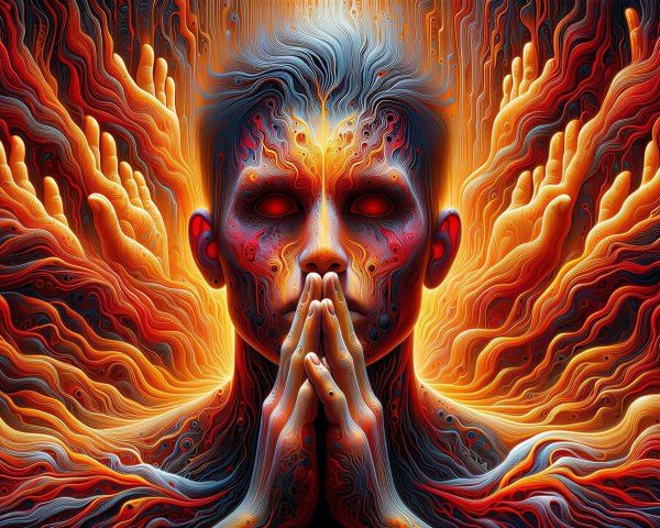 Photorealistic AI-generated head shot with glowing eyes