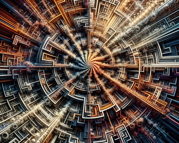 Intricate Geometric Vortex with Bold Colors and Depth