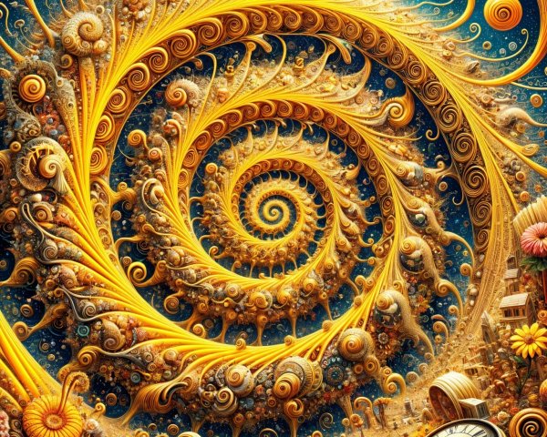 Intricate Spiral Pattern with Surreal Landscapes