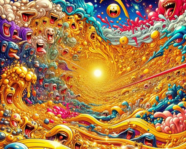 Surreal Vortex of Colors and Cartoonish Faces