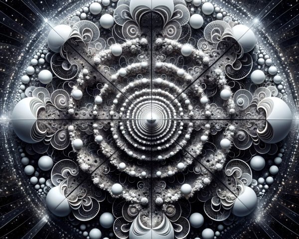 Intricate Black-and-White Fractal Design with Swirls
