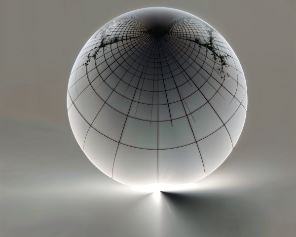 Reflective Spherical Globe with Grid Pattern and Halo