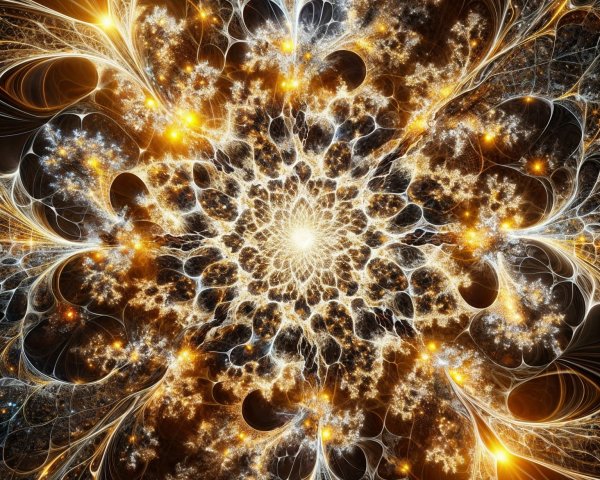 Intricate Fractal Design with Gold and White Patterns