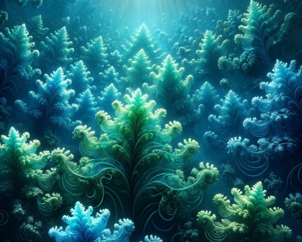 Underwater Scene with Fractal Patterns and Light Beams