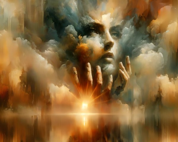 Ethereal Woman's Face in Dreamlike Cloud Scene