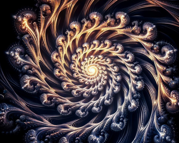 Fractal Design with Spiral Pattern in Gold and Blue