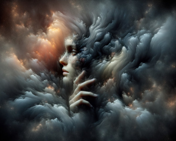 Surreal Face with Cosmic Elements and Dreamlike Quality