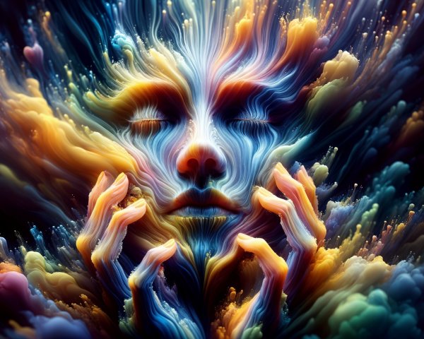 Surreal Portrait with Vibrant Colors and Abstract Forms