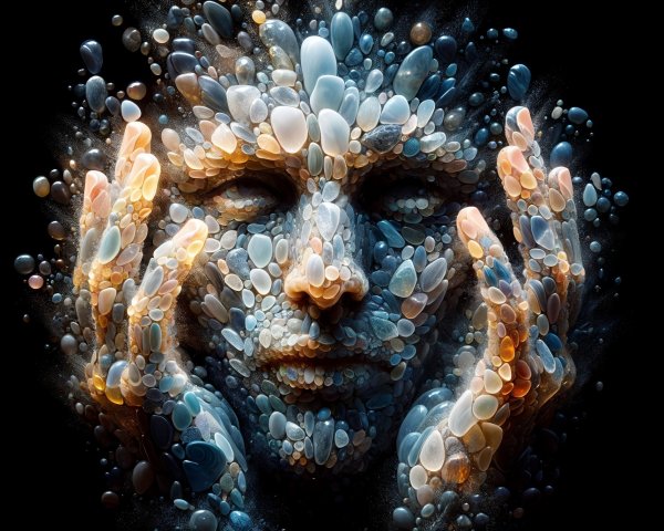 Abstract Human Face Made of Colorful Pebbles