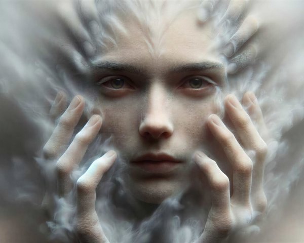 Close-up Portrait of a Young Person with Smoke Effects