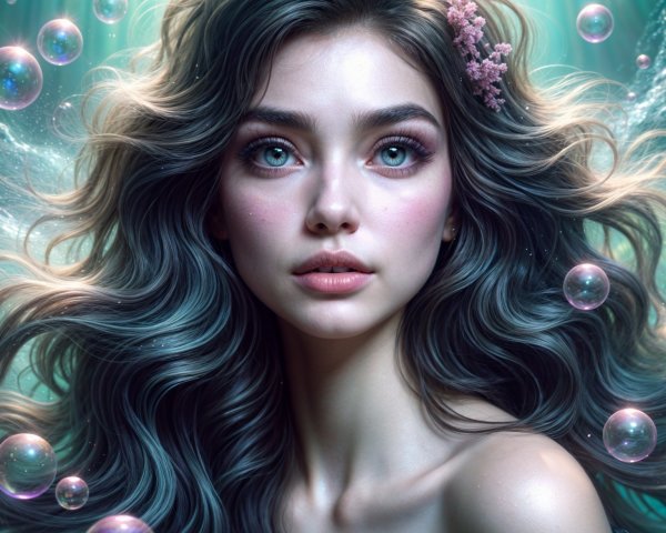 Young woman with colorful hair in an ethereal setting