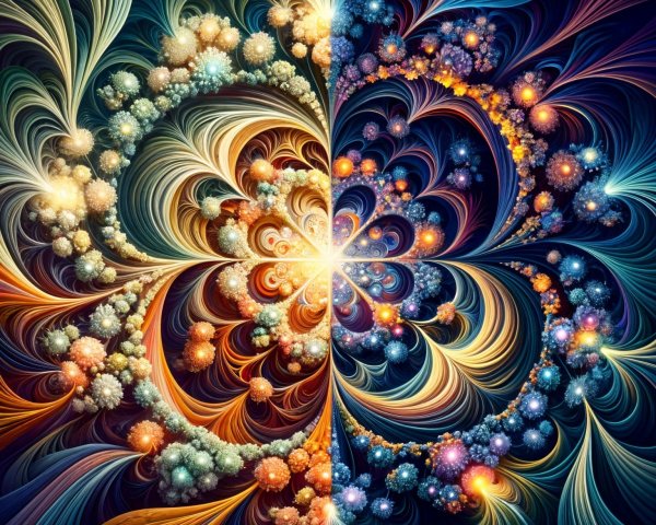 Vibrant Fractal Pattern with Colorful Spirals and Orbs