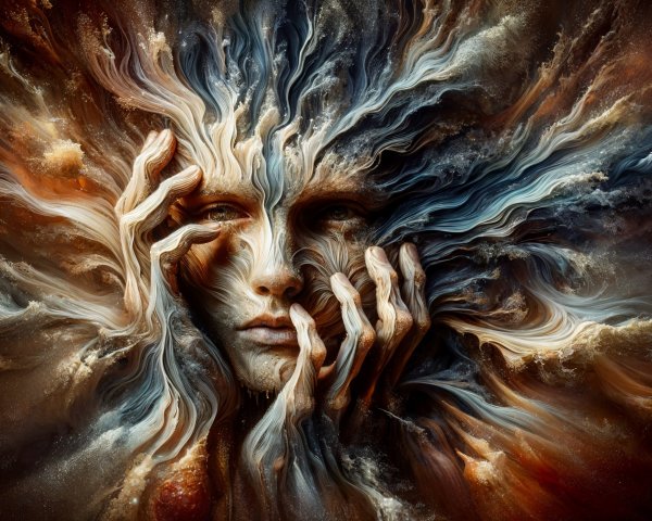 Surreal Face Surrounded by Vibrant Colors and Patterns