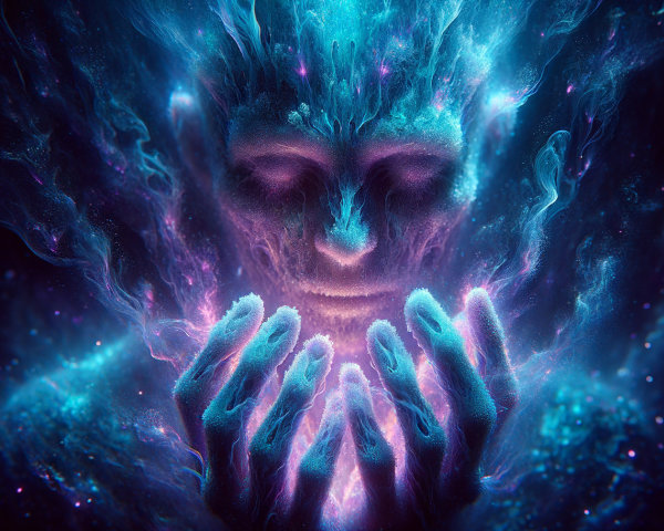 Mystical Figure Surrounded by Nebula and Ethereal Light