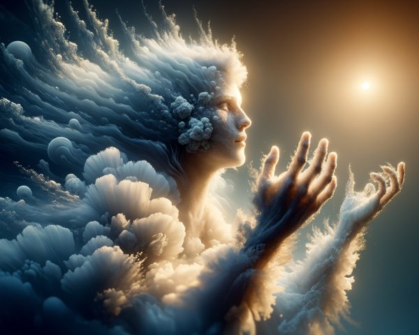 Ethereal Figure in Clouds Representing Nature's Essence
