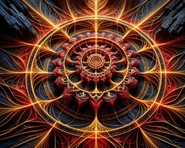 Fractal Design in Red and Orange on Dark Background