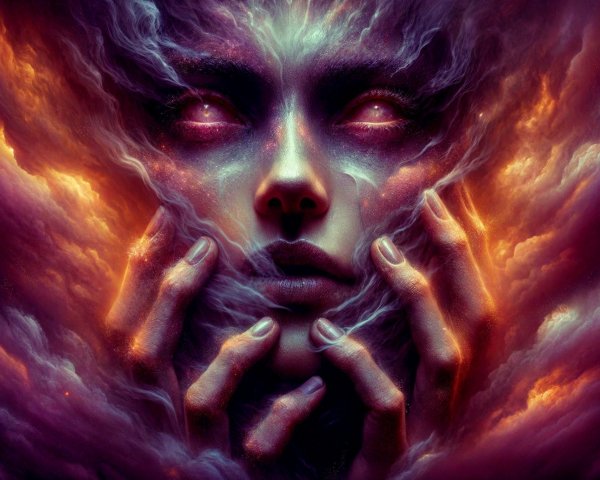 Ethereal Portrait of a Face in Vibrant Clouds