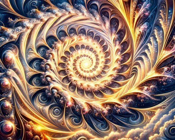 Vibrant Spiral Pattern with Cosmic Elements and Colors