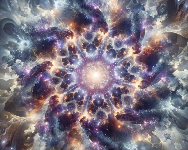 Vibrant Cosmic Spiral with Stars and Ethereal Clouds