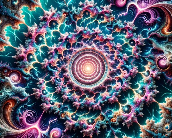Vibrant Fractal Design with Glowing Spiral Patterns