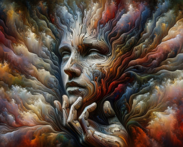 Abstract Portrait with Swirling Patterns and Colors