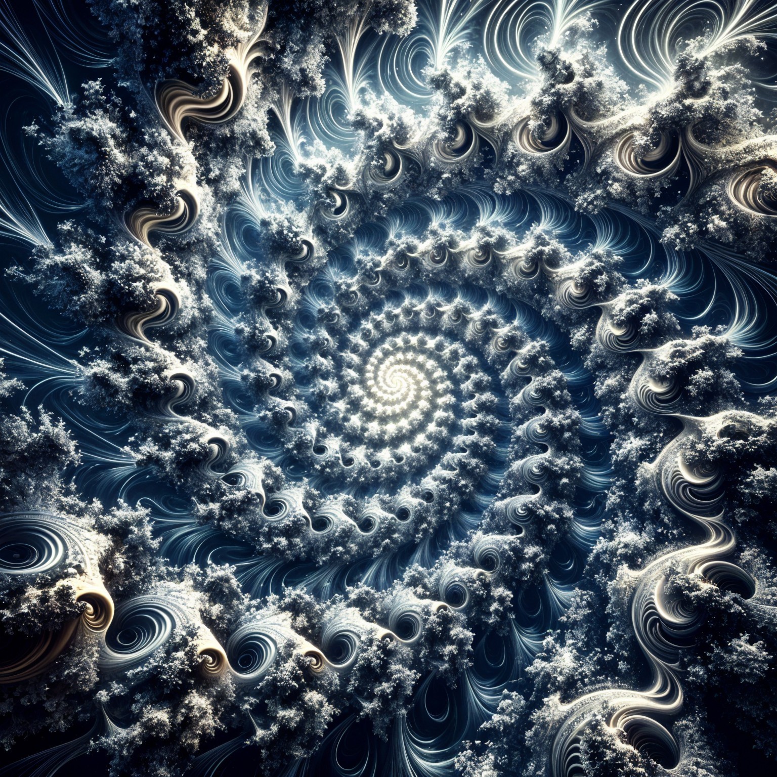 Intricate Fractal Spiral Design in Blue and White