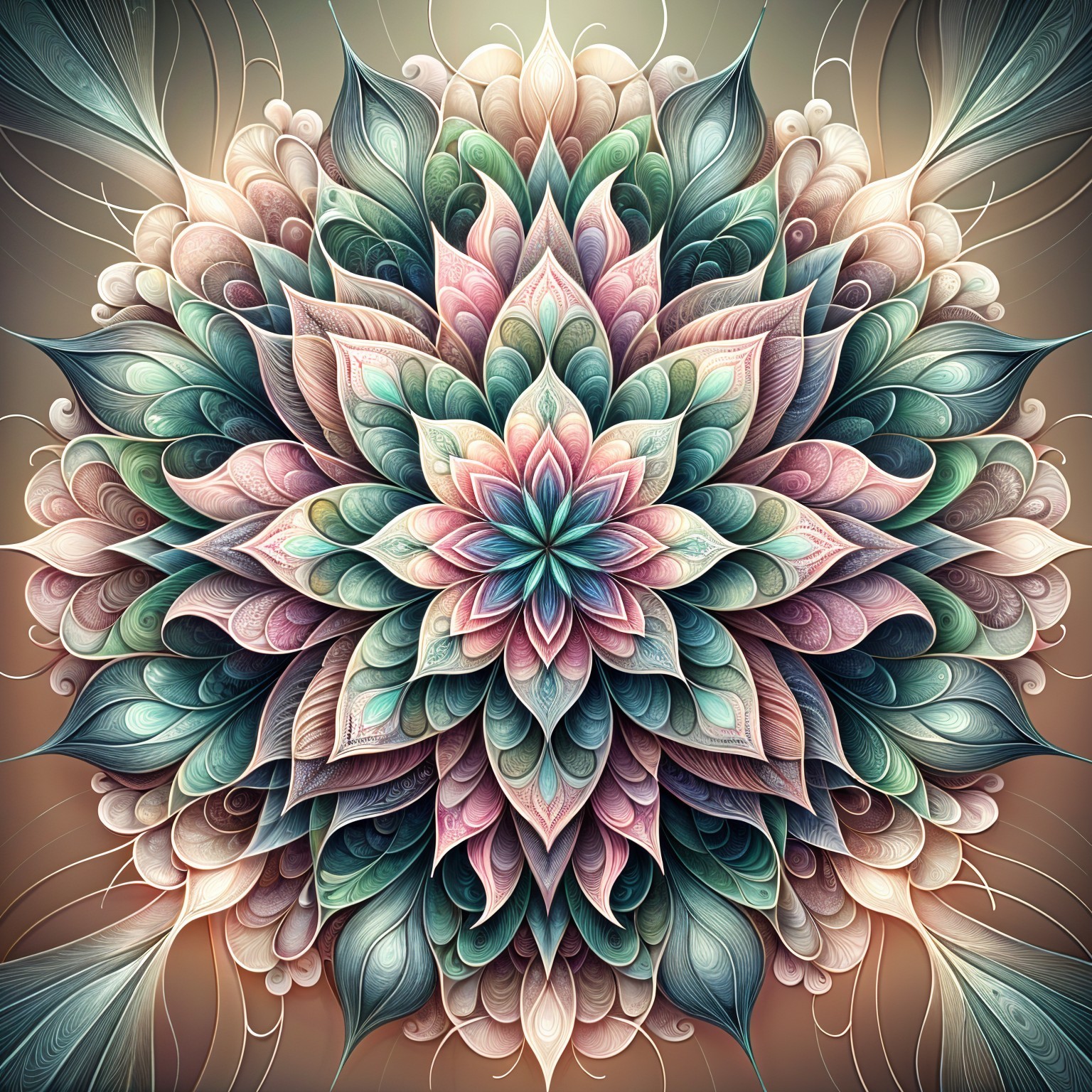Intricate Pastel Mandala Design with Floral Elements