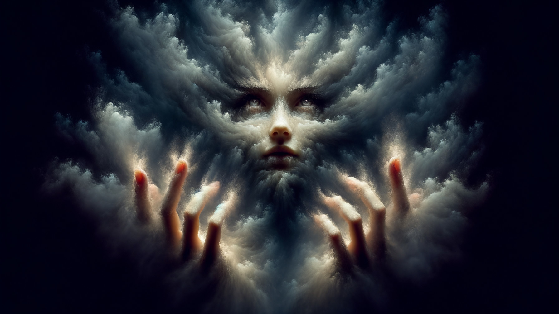 Surreal Ethereal Figure in Swirling Clouds