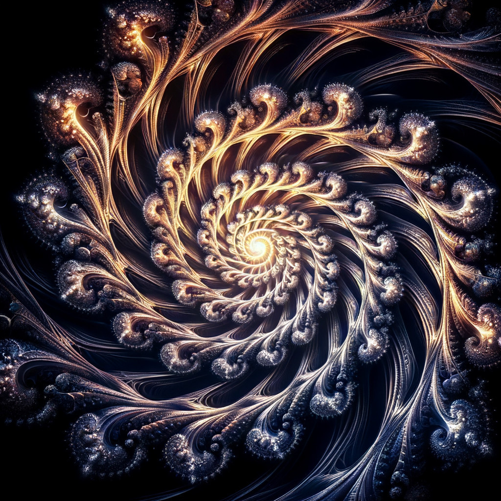 Fractal Design with Spiral Pattern in Gold and Blue