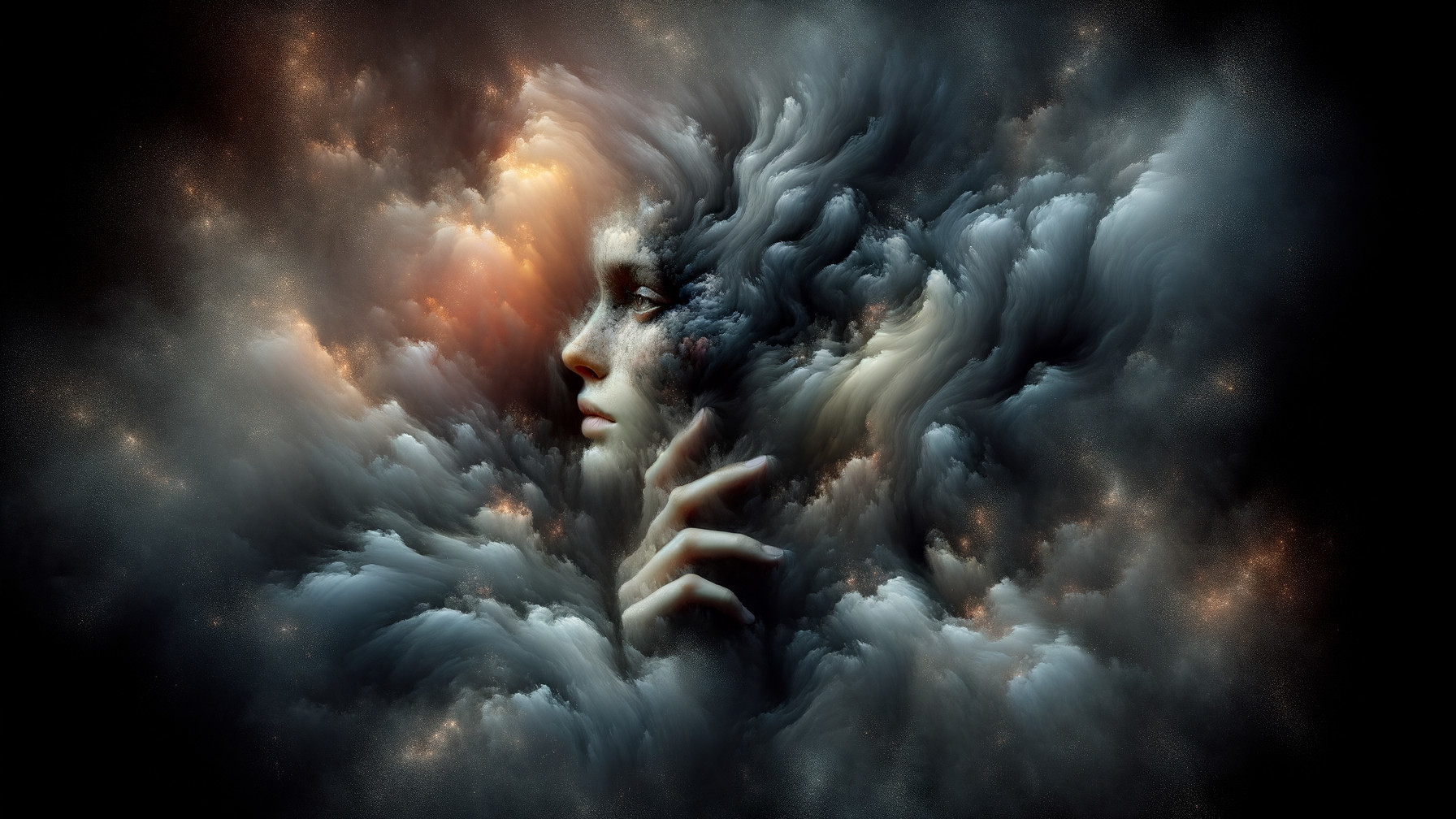 Surreal Face with Cosmic Elements and Dreamlike Quality