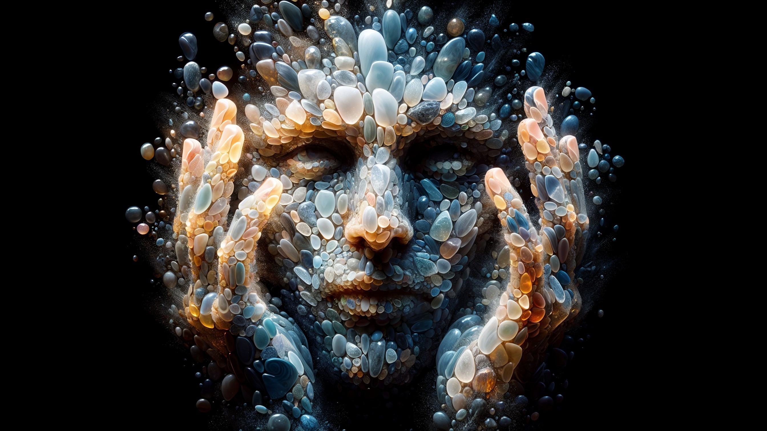 Abstract Human Face Made of Colorful Pebbles