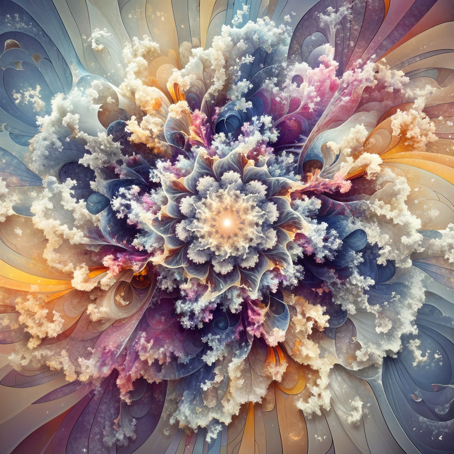 Vibrant Fractal Design with Floral Elegance and Glow