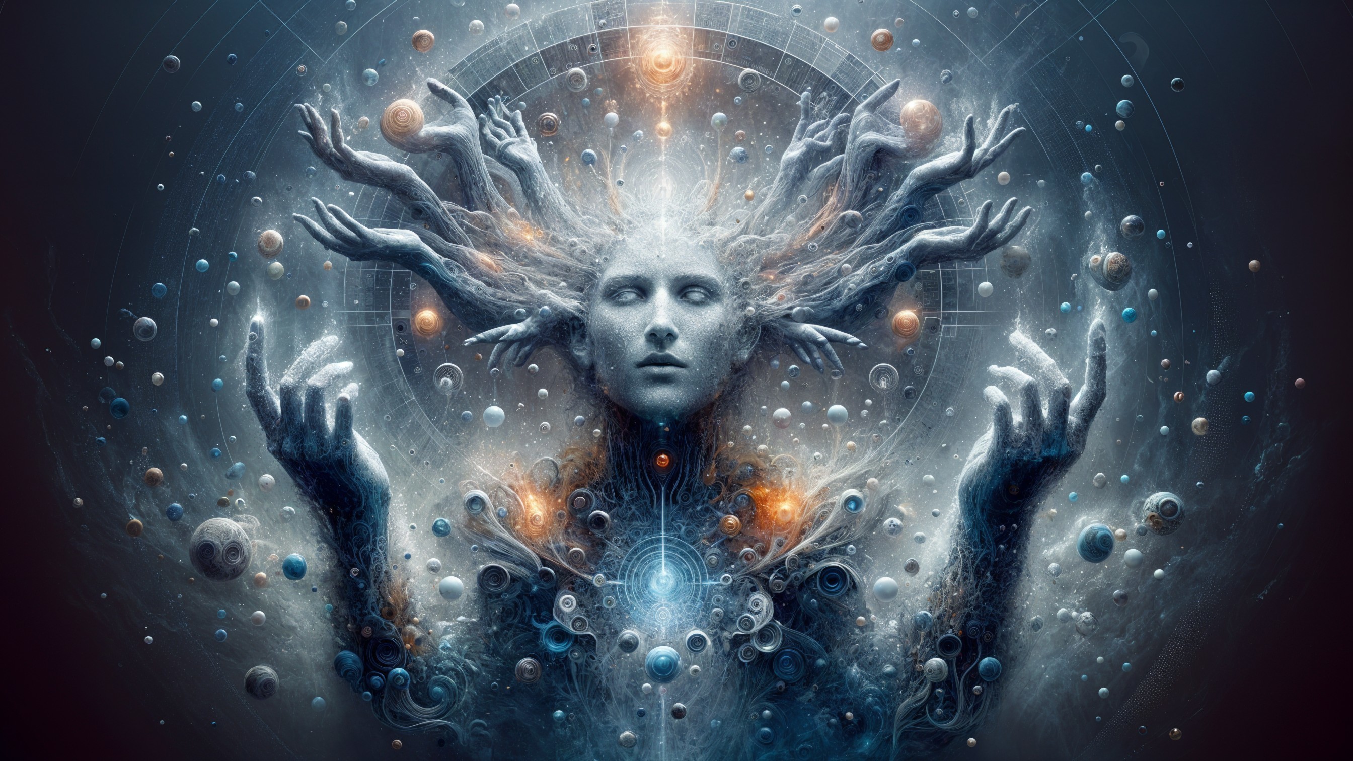 Surreal Cosmic Figure with Elongated Arms and Light