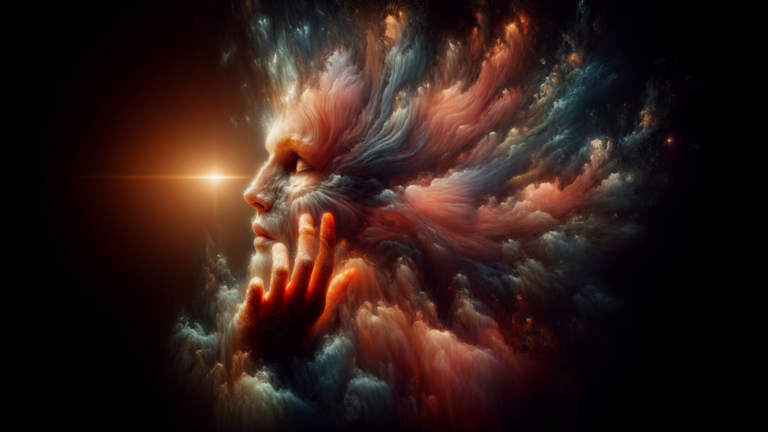 Surreal Human Face Emerging from Colorful Clouds