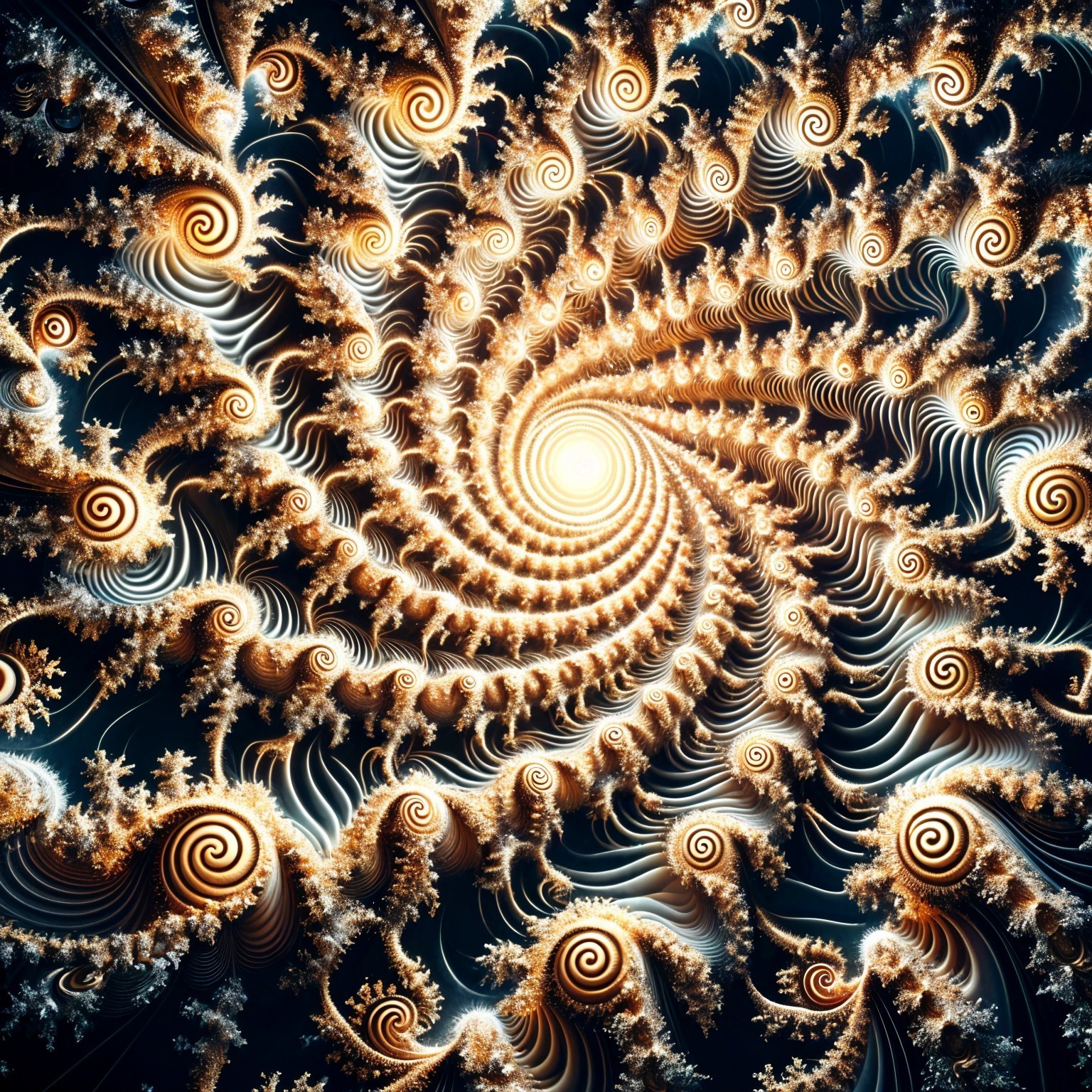 Intricate Golden Fractal Pattern on Dark Background