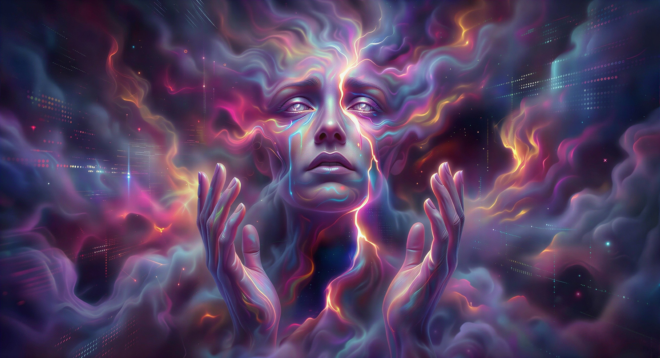 Psychedelic Fantasy Portrait with Cosmic Background